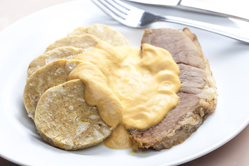 fake pork tenderloin with dumplings