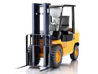 3d white people driving a forklift truck.