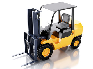 3d Forklift truck. cargo. Isolated white background