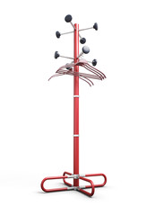 Rack with a coat hanger for clothes on a white