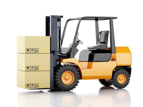 3d forklift truck with cardboard  boxes.