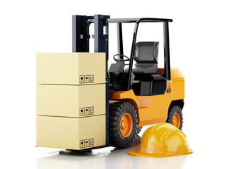 3d forklift truck with cardboard  boxes.