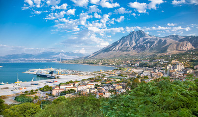 Fototapeta na wymiar Panoramic view on harbor of Termini Imerese, Sicily, Italy.