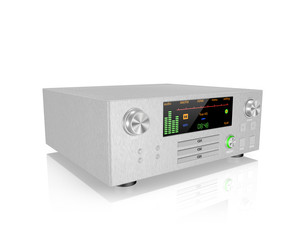 silver stereo hi-fi receiver  ,on white background