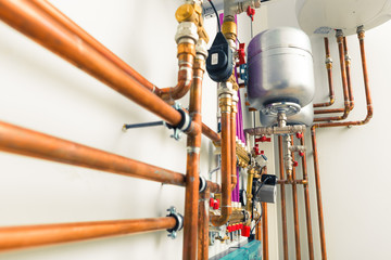 copper pipes engineering in boiler-room