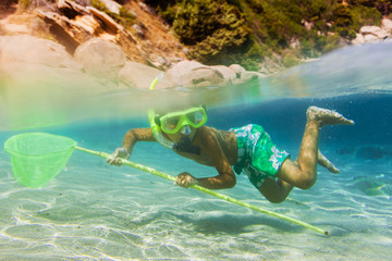 Underwater boy snorkeling