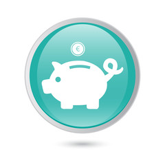 Piggy bank - saving money. blue glossy button