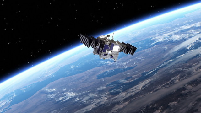 Satellite Deploys Solar Panels. Transition. Green Screen.