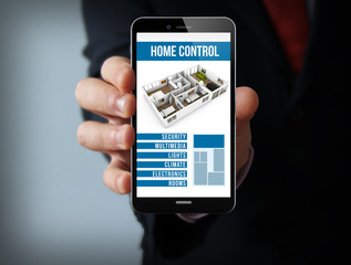 online smart home control businessman smartphone