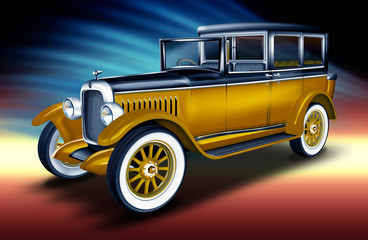 Naklejki  czarno - żółty klasyczny samochód, samochód osobowy, limuzyna, taksówka, taksówka