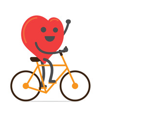 Red heart strong and happy with bike over isolated background