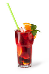 Glasses of fruit drinks with ice cubes