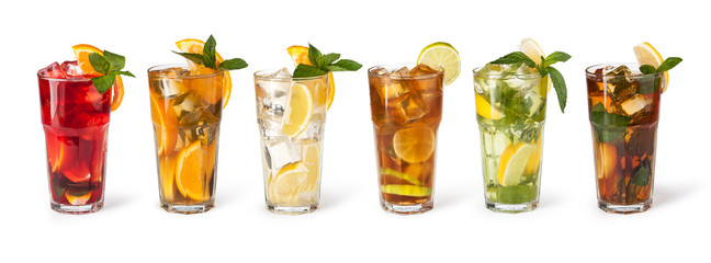 Fototapeta Glasses of fruit drinks with ice cubes obraz