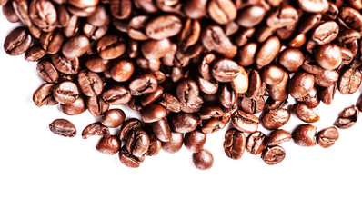 Coffee beans isolated on white background with copyspace for tex