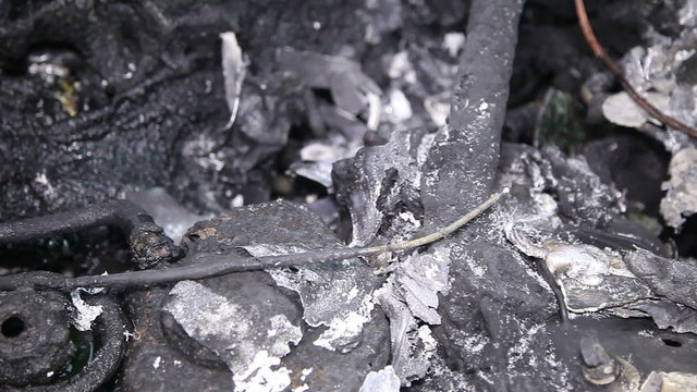 Melted parts of the car after arson.