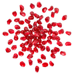 Pomegranate with scattered grain top view