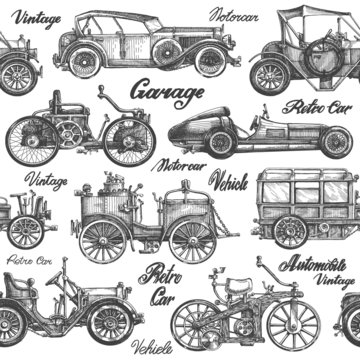 Cars. Retro, vintage vehicles on a white background. sketch