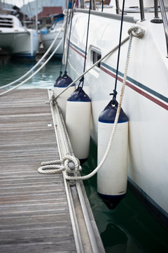 Sailboat Side Fenders CloseUp. Boat protection