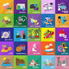 Flat Icons Set: Vector Illustration, Graphic Design. Collection Of Colorful Icons. For Web, Websites, Print, Presentation Templates, Promotional, Mobile Applications And Promotional Materials
