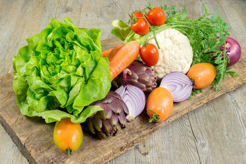 vegetables on wood