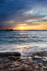 Wonderful solar Red Sea beach at a luxury hotel, at sunset