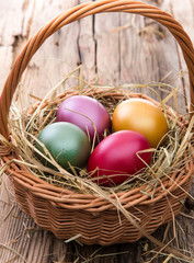 Easter eggs on wooden background