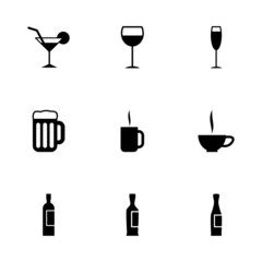 Vector black beverages icon set