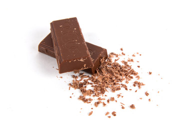 Chocolate pieces isolated on white background
