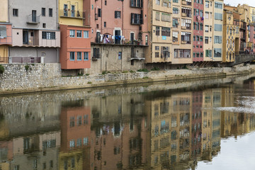 Fototapeta na wymiar Girona river reflection landmark