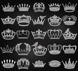 Vector Collection of Chalkboard Vintage Style Crown Silhouettes