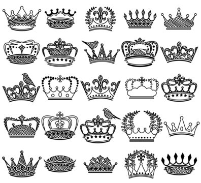 Vector Collection of Doodle Vintage Style Crown Silhouettes