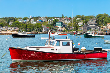 Lobster boat in the harbor, Maine, USA
