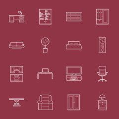 Furniture thin lines icon set