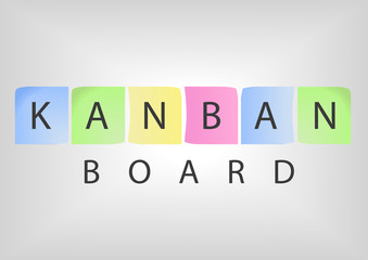 Kanban board title with colorful post-it notes