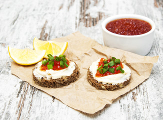 canape with red caviar