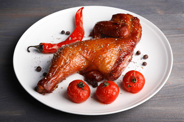 Smoked chicken leg  with vegetables