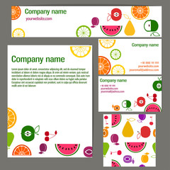 Set of cards and templates with flat fruits