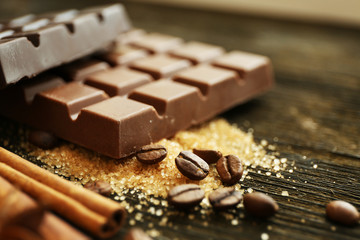 Set of chocolate with nuts, closeup