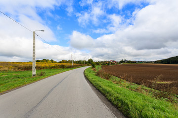 Fototapeta na wymiar Countryside road in green Bedkowicka valley near Krakow, Poland