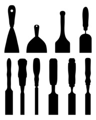 Obraz premium Black silhouettes of different chisels, vector illustration