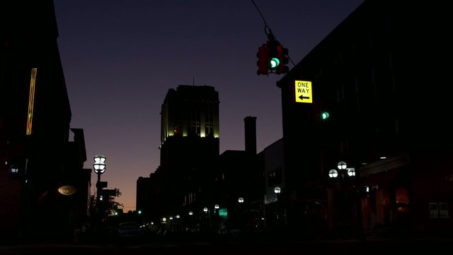 Dawn breaking over the city of Ann Arbor, Michigan, USA. Timelapse.