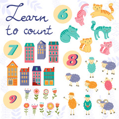 Learn to count concept set of cute graphic elements