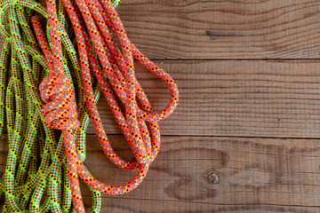 Mountain rope on wooden background