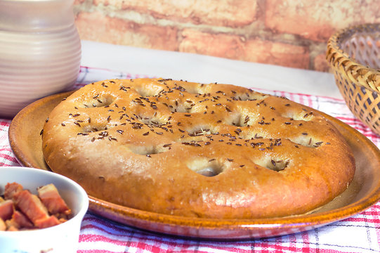 Bacon Cake On A Brown Plate