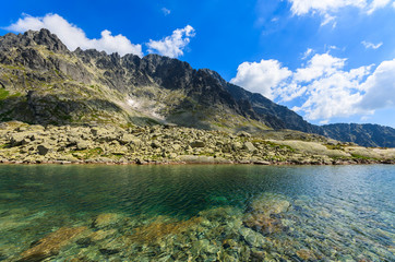 Naklejka na ściany i meble Beautiful lake in summer landscape of Tatra Mountains, Slovakia