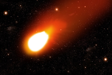 feuriger roter Komet mit Sternenhimmel Hintergrund