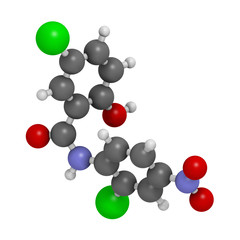 Niclosamide tapeworm drug molecule (anthelmintic).