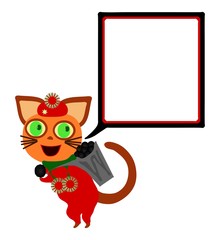 cat with communication bubble carries hod with coal.