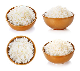 Rice in a bowl on a white background