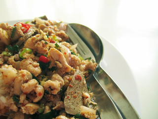 rice topped with thai spicy minced pork